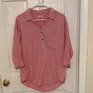 Aerie red and white striped popover collared shirt